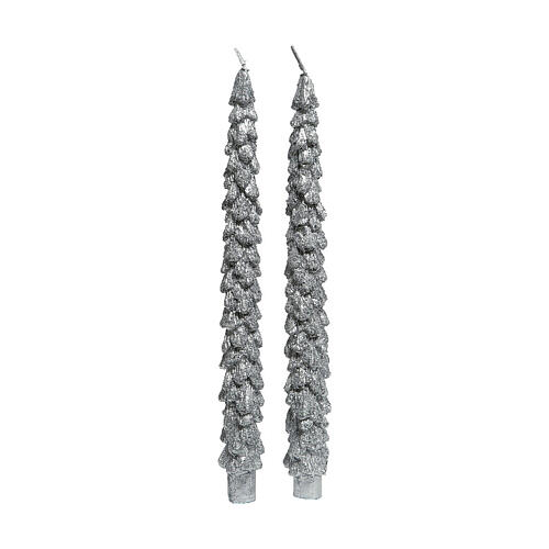 Set of 2 silver glitter tree candles 2 cm 1