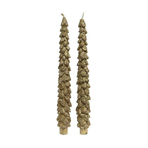 Set aus 2 Kerzen in Baumform – goldfarben & glitzernd, 25 × 2,2 × 2,2 cm 2