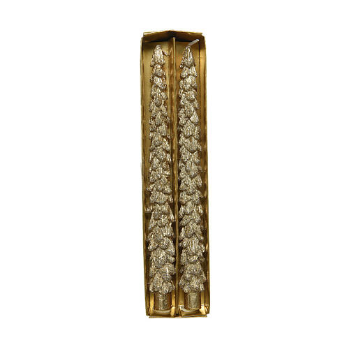 Set aus 2 Kerzen in Baumform – goldfarben & glitzernd, 25 × 2,2 × 2,2 cm 4