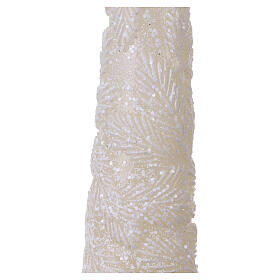 White Christmas candle with embossed leaf pattern, cone-shaped, 2x10 in