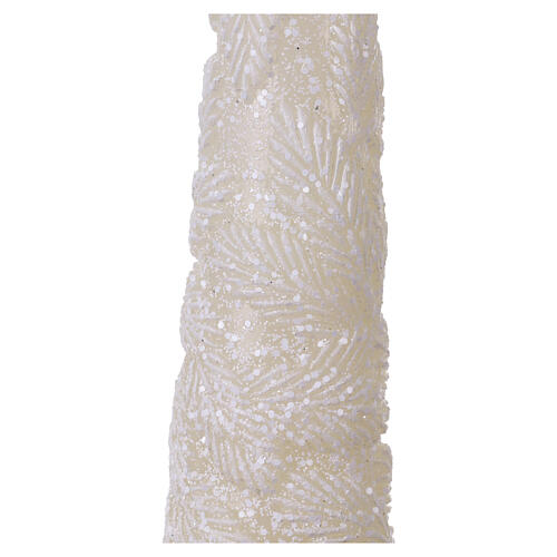 White Christmas candle with embossed leaf pattern, cone-shaped, 2x10 in 2