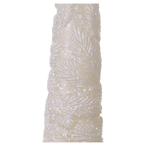 Candela Natalizia bianca cono decori foglia 5x25 cm 2