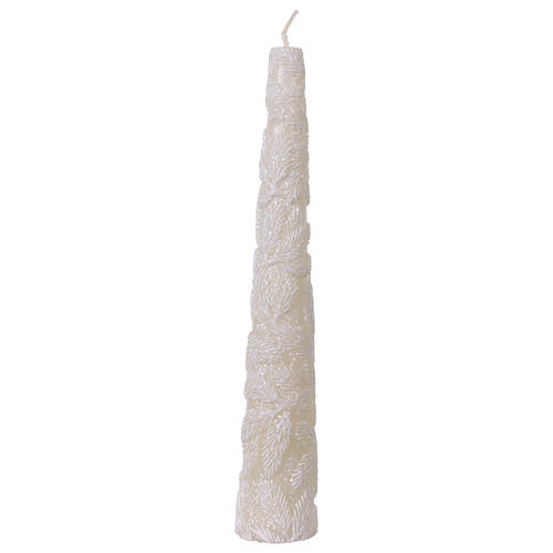 Candela Natalizia bianca cono decori foglia 5x25 cm 3