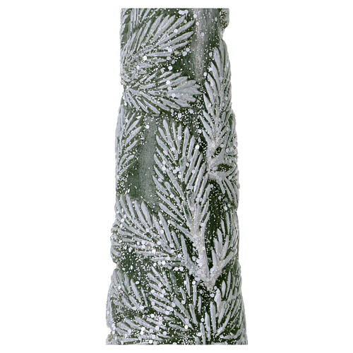 Weihnachtskerze, konisch, grün, mit Reliefdekor aus Tannenzweigen – 25 × 4,5 cm 2