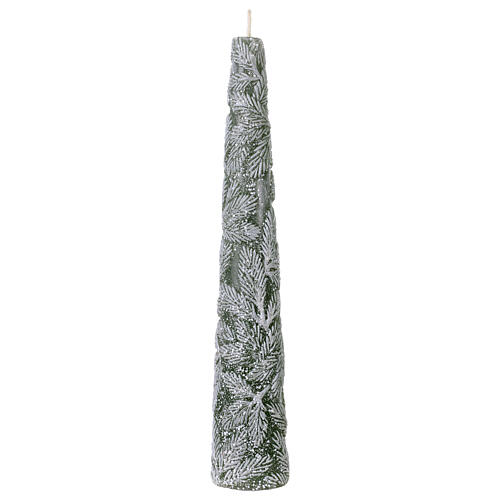 Green Christmas candle with leaf pattern, 10x2 in 1