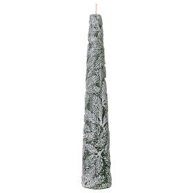 Candela Natalizia verde decori foglie 25x5 cm