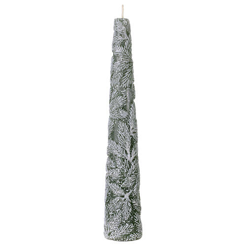 Candela Natalizia verde decori foglie 25x5 cm 1