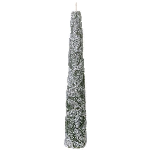 Candela Natalizia verde decori foglie 25x5 cm 3