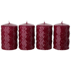 Set 4 cirios rojos lacados motivo geométrico 10x6cm