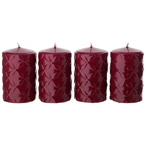 Ensemble 4 bougies rouges laquées décor géométrique 10x6 cm 1
