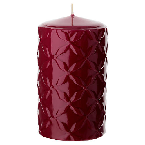 Set 4 cirios rojos lacados decoración geométrica 13x7cm 2