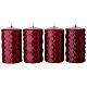 Set 4 cirios rojos lacados decoración geométrica 13x7cm s1