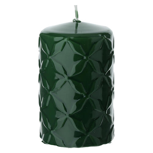 Conjunto de 4 velas verdes laqueadas com decoração geométrica 10x6 cm 2