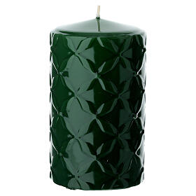 Conjunto 4 velas verdes efeito laca com decoração geométrica 13x7 cm