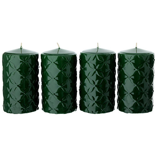 Set of 4 lacquered green candles with geometric decoration 13x7cm 1