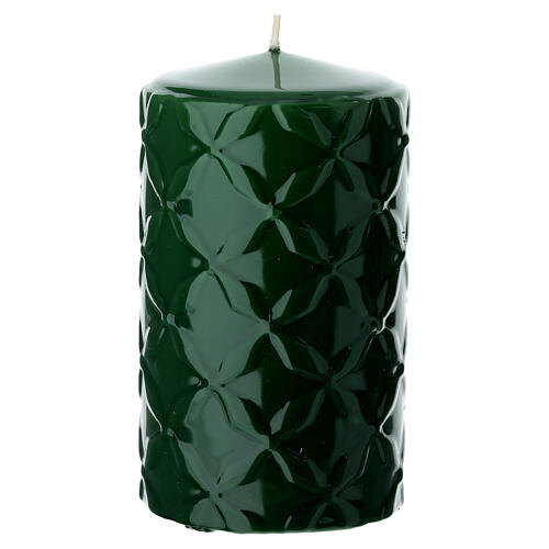 Set of 4 lacquered green candles with geometric decoration 13x7cm 2