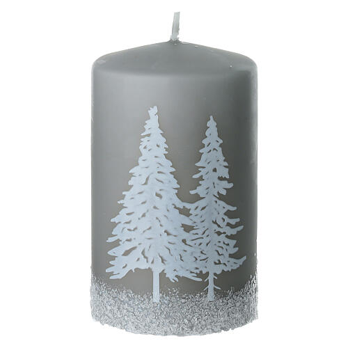 Set 4 velas gris perla motivo árboles nevados 10x6 cm 2