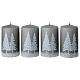 Conjunto de 4 velas cinza pérola com decoração de árvores nevadas 10x6 cm s1