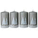 Set of 4 pearl grey candles with snowy trees decoration, 5x3 in s1