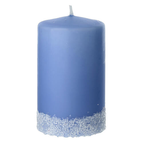 Set of 4 light blue candles with snowy forest decoration, 4x2.5 in 3