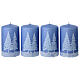 Set of 4 light blue candles with snowy forest decoration, 4x2.5 in s1