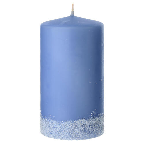 Weihnachtskerzen, Set zu 4 Stück, himmelblau, mit Dekor verschneiter Bäume – 13 × 7 cm 3