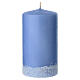 Weihnachtskerzen, Set zu 4 Stück, himmelblau, mit Dekor verschneiter Bäume – 13 × 7 cm s3