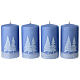 Set 4 candele azzurre decoro foresta innevata 13x7 cm s1
