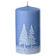 Set of 4 baby blue candles with snowy forest decoration, 13x7 cm s2