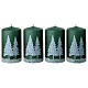 Weihnachtskerzen, Set zu 4 Stück, grün, mit Dekor verschneiter Bäume – 10 × 6 cm s1