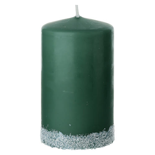 Set 4 velas verdes motivo bosque nevado 10x6 cm 3