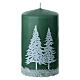 Set of 4 green candles with snowy forest decoration, 10x6 cm s2