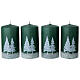 Set 4 green candles forest decor snowy 13x7 cm s1