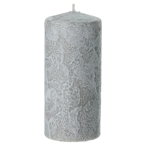 Caja 4 velas gris perla decoradas blanco 13x6 cm 2