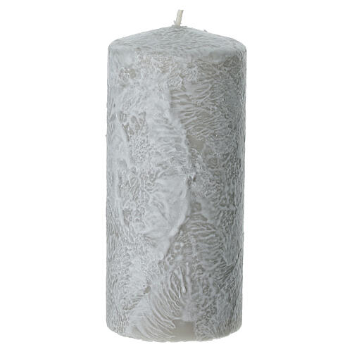 Caja 4 velas gris perla decoradas blanco 13x6 cm 3