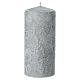 Caja 4 velas gris perla decoradas blanco 13x6 cm s2