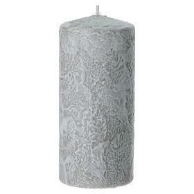 Box 4 candele grigio perla decorate bianco 13x6 cm