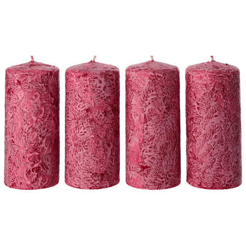 Box 4 pearl pink decorated white candles, 13x6 cm 1