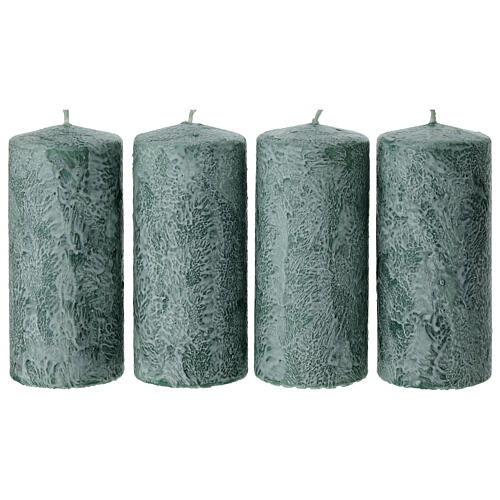 Box 4 candele verde decorate bianco 13x6 cm 1