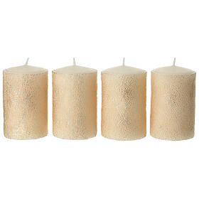 Set of 4 white candles with golden bead effect, 4x2.5 in