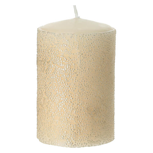 Set 4 candele bianche con effetto perline dorato 10x6 cm 3