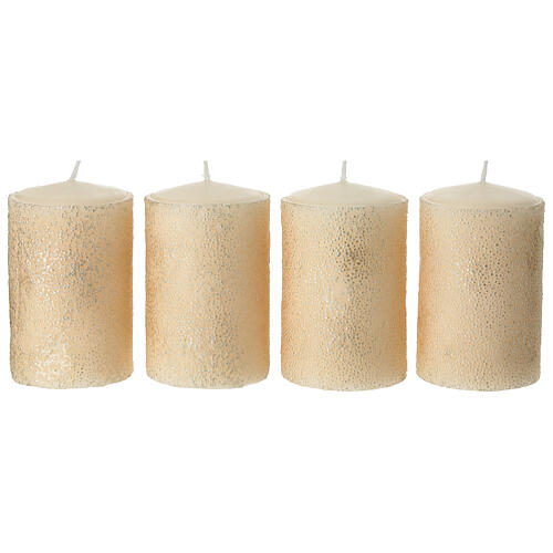 Set of 4 white candles with golden bead effect, 10x6 cm 1