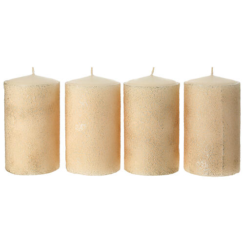 Set of 4 white candles with golden bead effect, 5x3 in 1