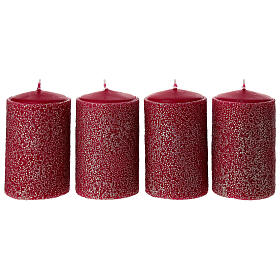 Weihnachtskerzen, Set zu 4 Stück, rot, mit Perleffekt und goldfarbenen Akzenten – 10 × 6,5 cm