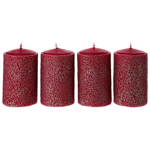 Set 4 candele rosse con effetto perline 10x6 cm 1