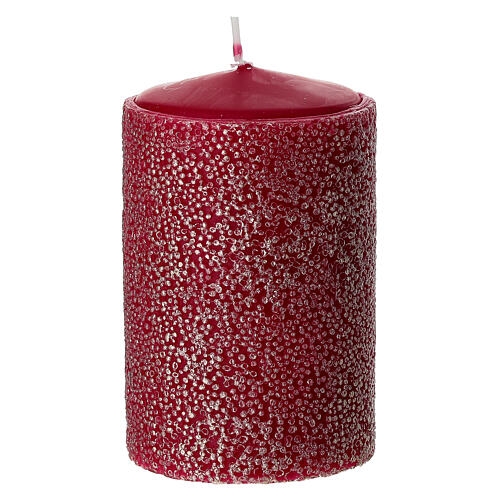 Set 4 candele rosse con effetto perline 10x6 cm 2