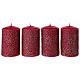 Set 4 candele rosse con effetto perline 10x6 cm s1