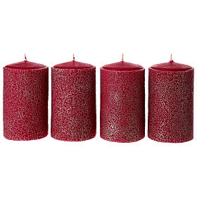 Red candles with bead effect 4 piece set, 13x7 cm