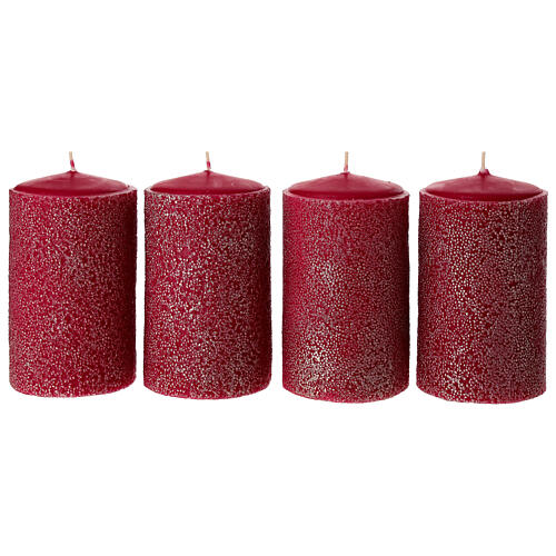 Red candles with bead effect 4 piece set, 13x7 cm 1