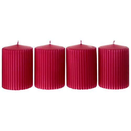 Weihnachtskerzen, Set zu 4 Stück, rot, mit Ton-in-Ton-Streifendekor – 9 × 7 cm 1